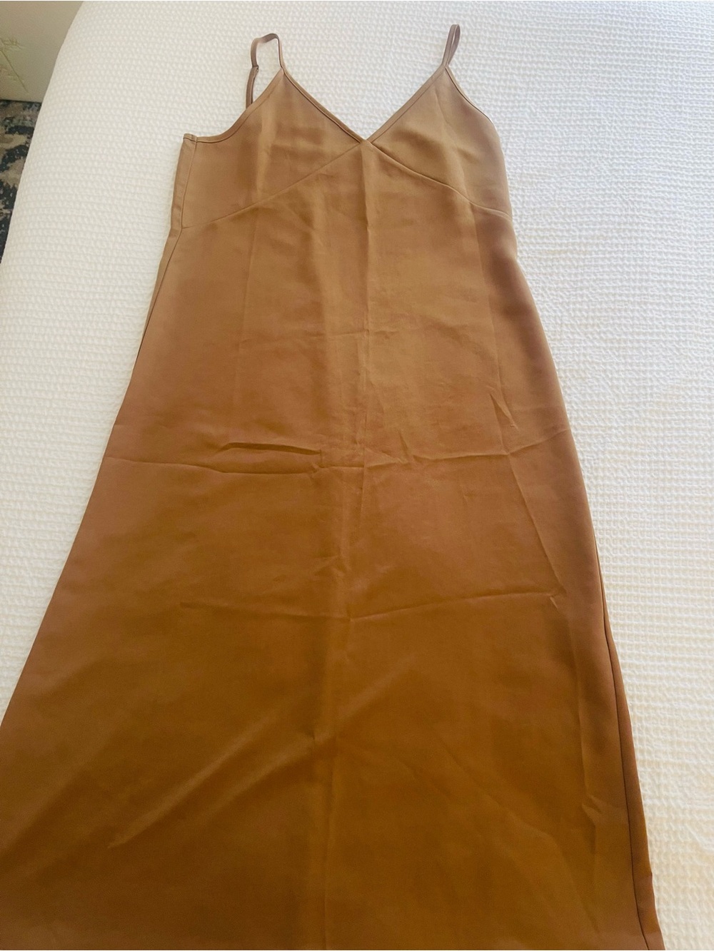 Uniqlo Brown Maxi Slip Dress with V-Neck Spaghetti Straps